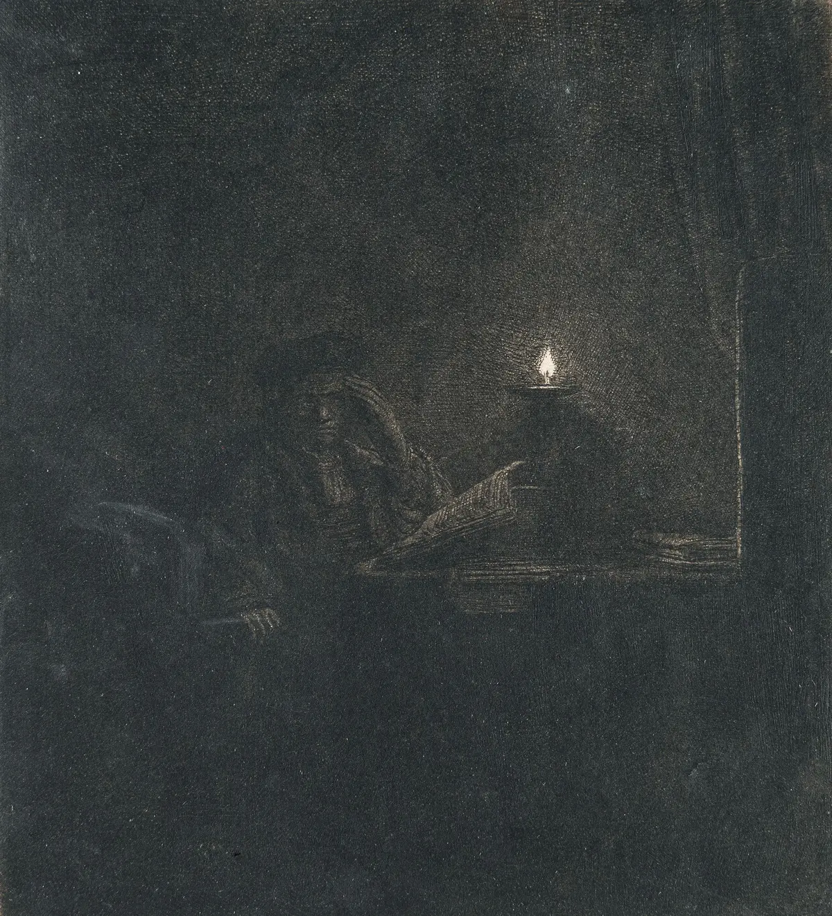Student at a Table by Candlelight Rembrandt Harmensz. van Rijn