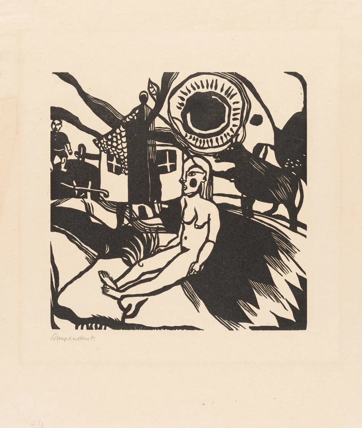 2 sheets: Seated female nude in a landscape with a farmhouse – The