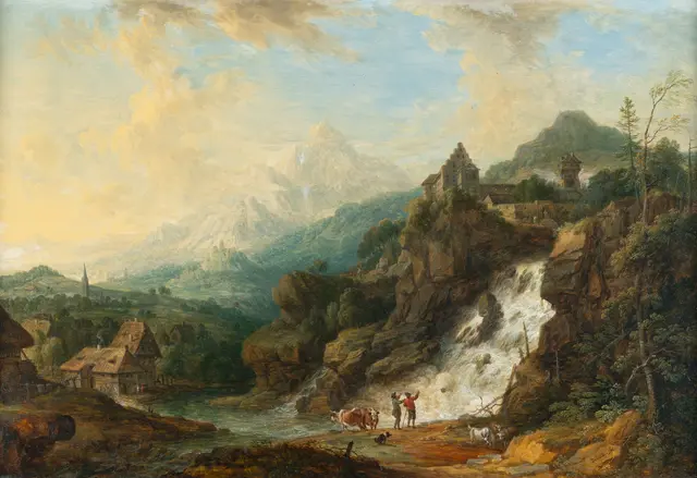 Idealised landscape with a waterfall Christian Georg Schütz d. Ä.