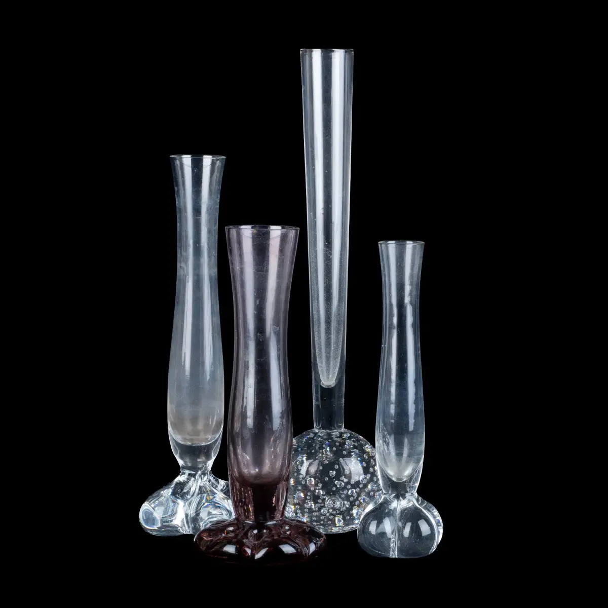 VASI DI ORCHIDEA, 4 pezzi, vetro, metà 1900