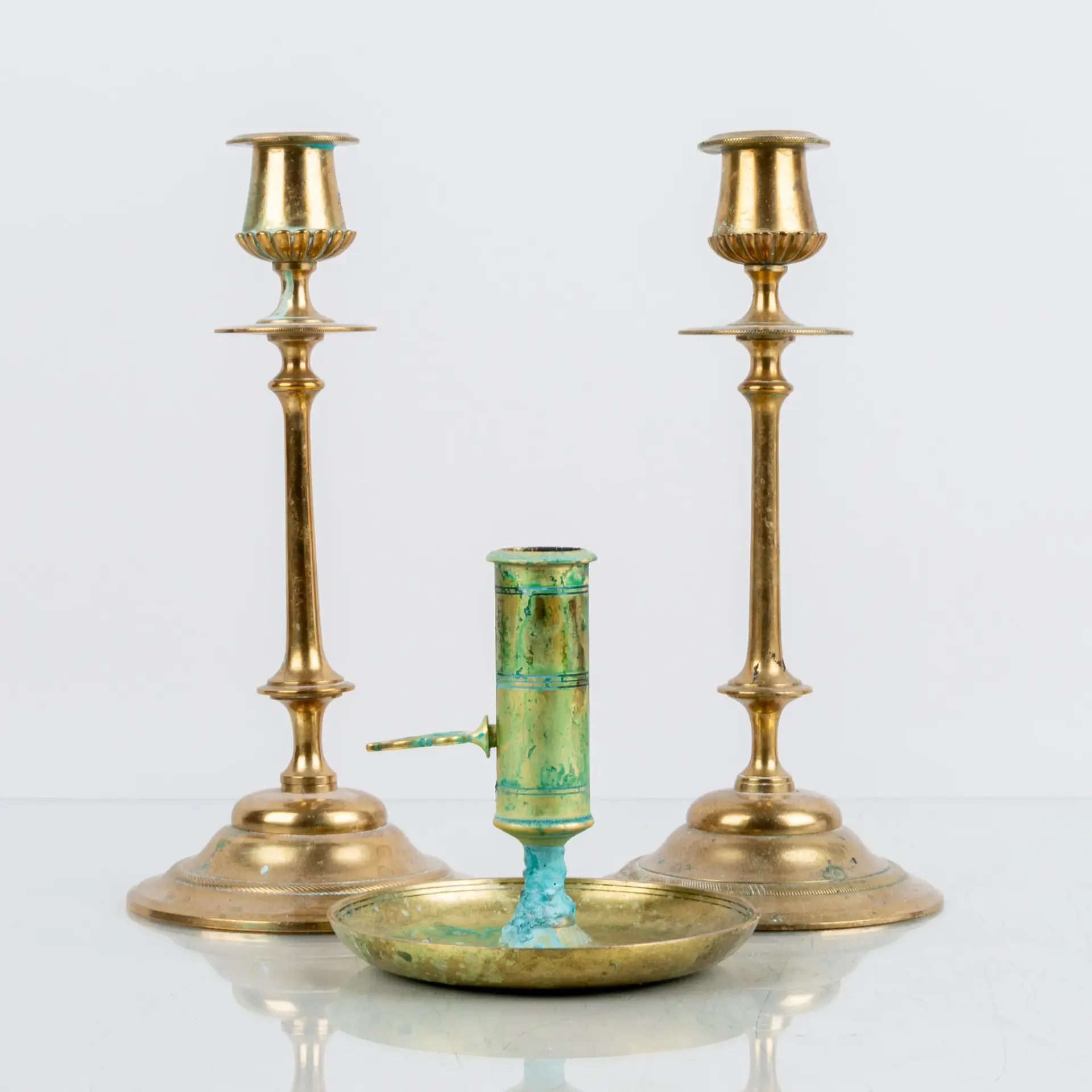 CANDELABRI, 3 pezzi, ottone, Gusums Bruk e Skultuna