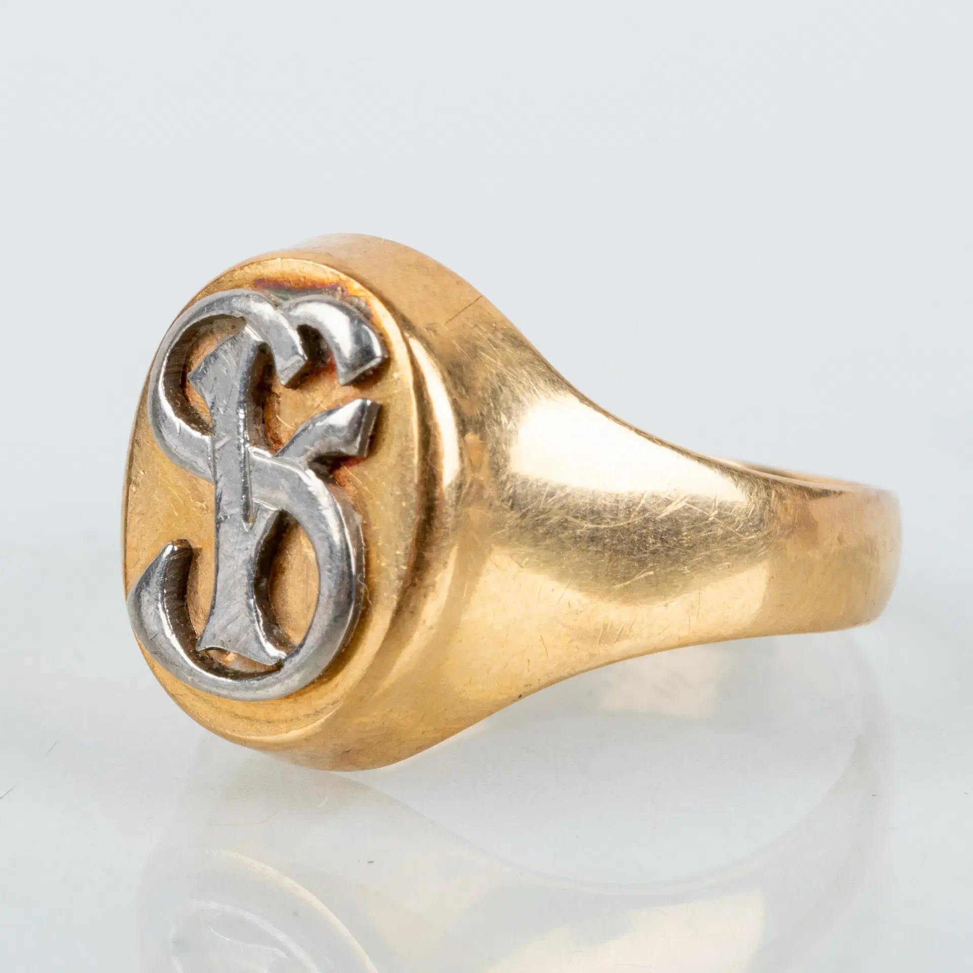 ANELLO SIGILLO, oro 18 carati, francobolli svedesi 1955