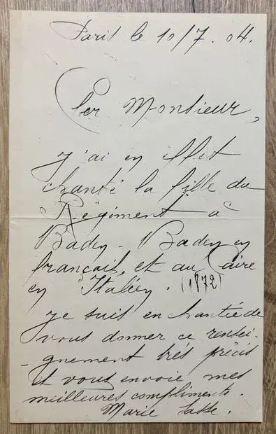 SASSE (Marie) (1838–1907). Famous Belgian opera singer. Sign - Lot 283