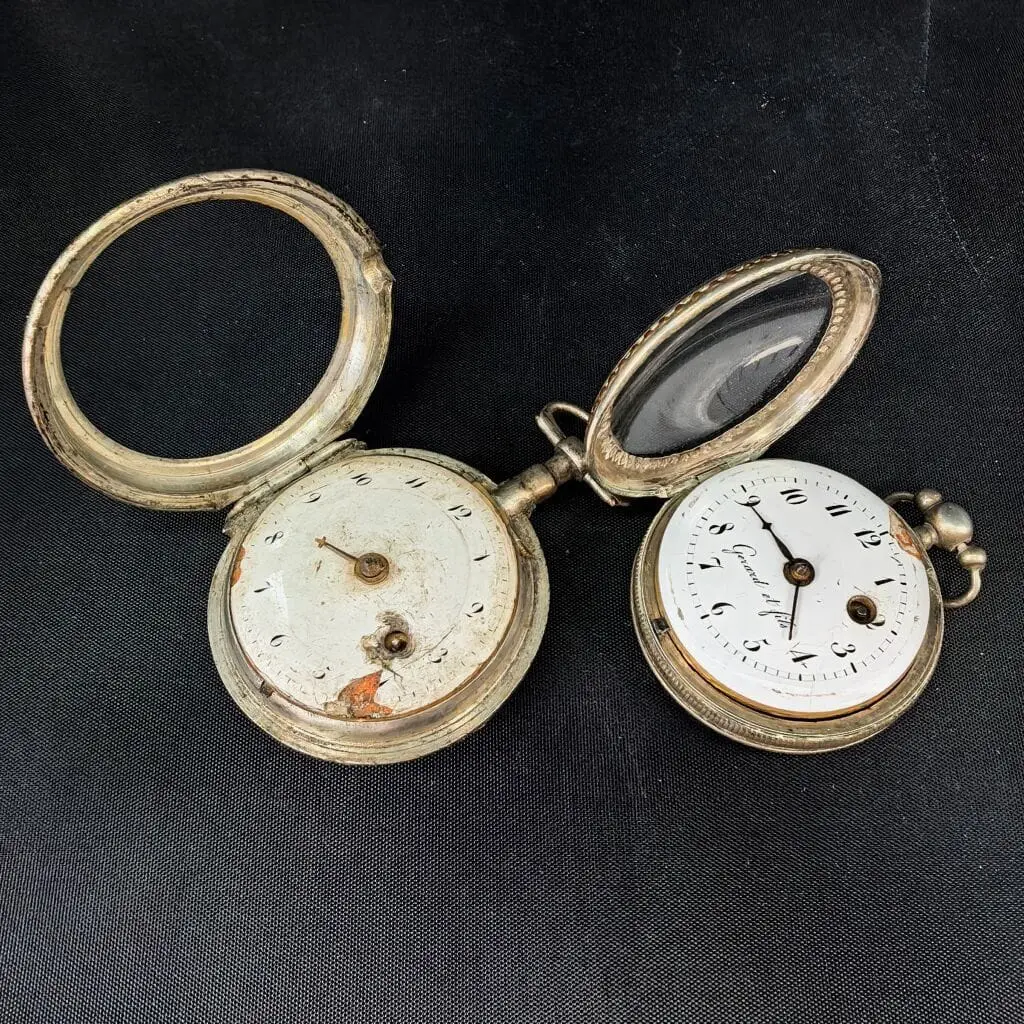 Set of two 800‰ silver pocket watches, late 18th century, domed, tilting