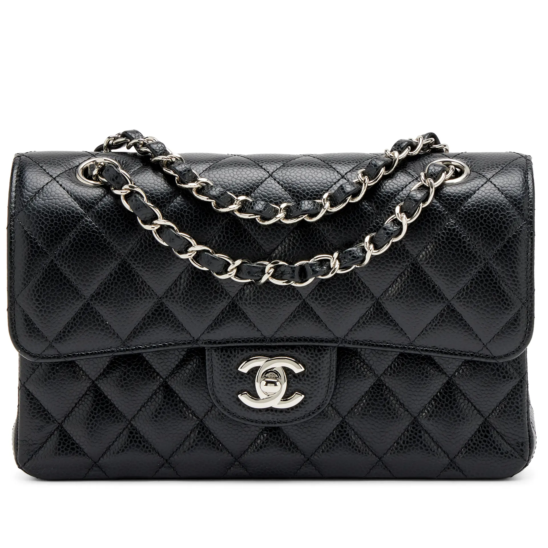 Black Quilted Caviar Small Classic Double Flap Bag Silver Hardware, 2019