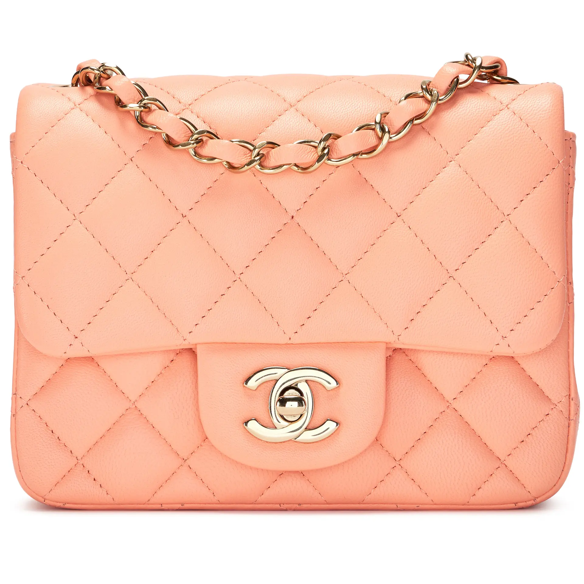 Rose Clair Coral Pink Quilted Lambskin Mini Square Classic Single