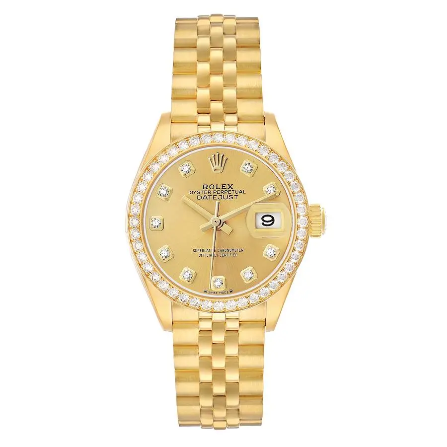 President Datejust (Reference 279138). A 28mm yellow gold diamond-set