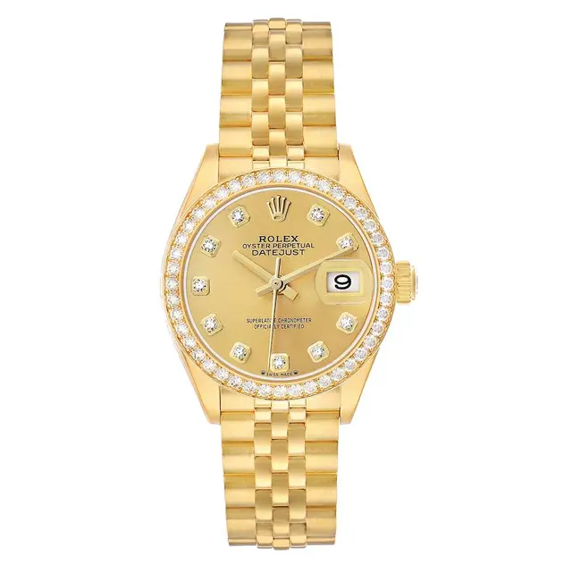 President Datejust (Reference 279138). A 28mm yellow gold diamond-set
