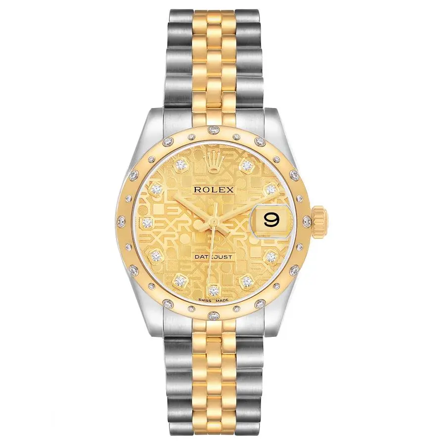 Datejust (Reference 178343). A 31mm yellow gold stainless steel diamond-set