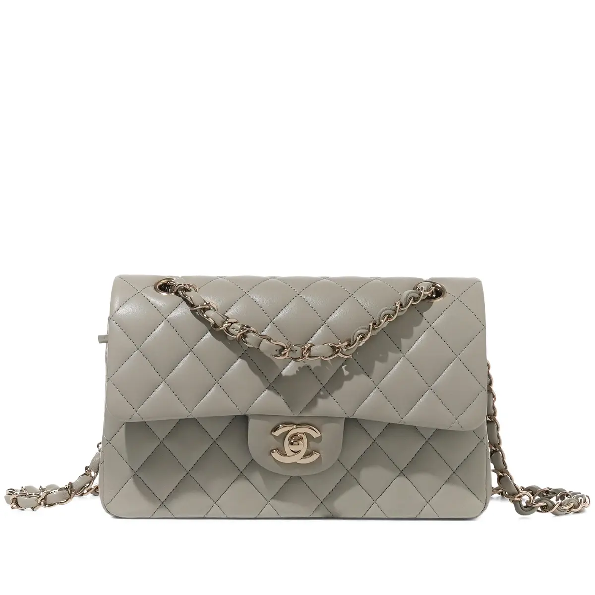 Grey Quilted Lambskin Small Timeless Double Flap Gold Hardware, 2021