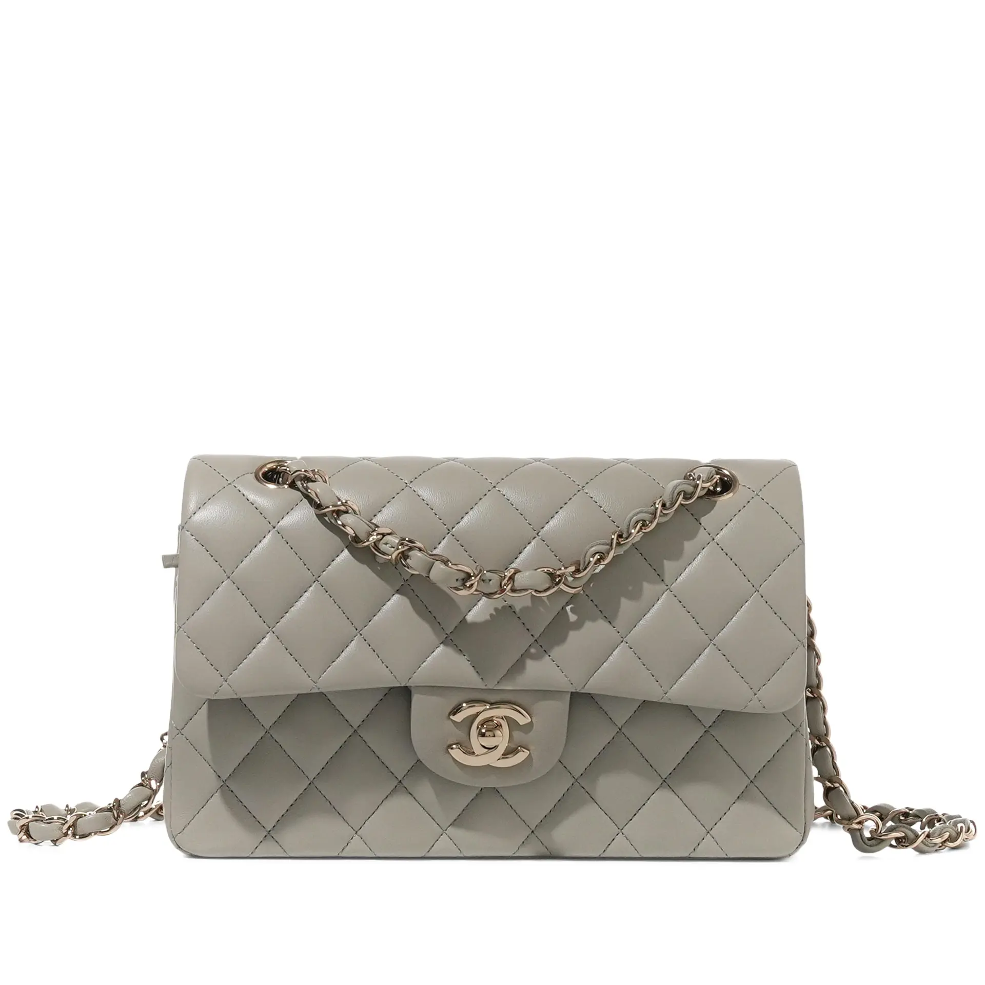 Grey Quilted Lambskin Small Timeless Double Flap Gold Hardware, 2021
