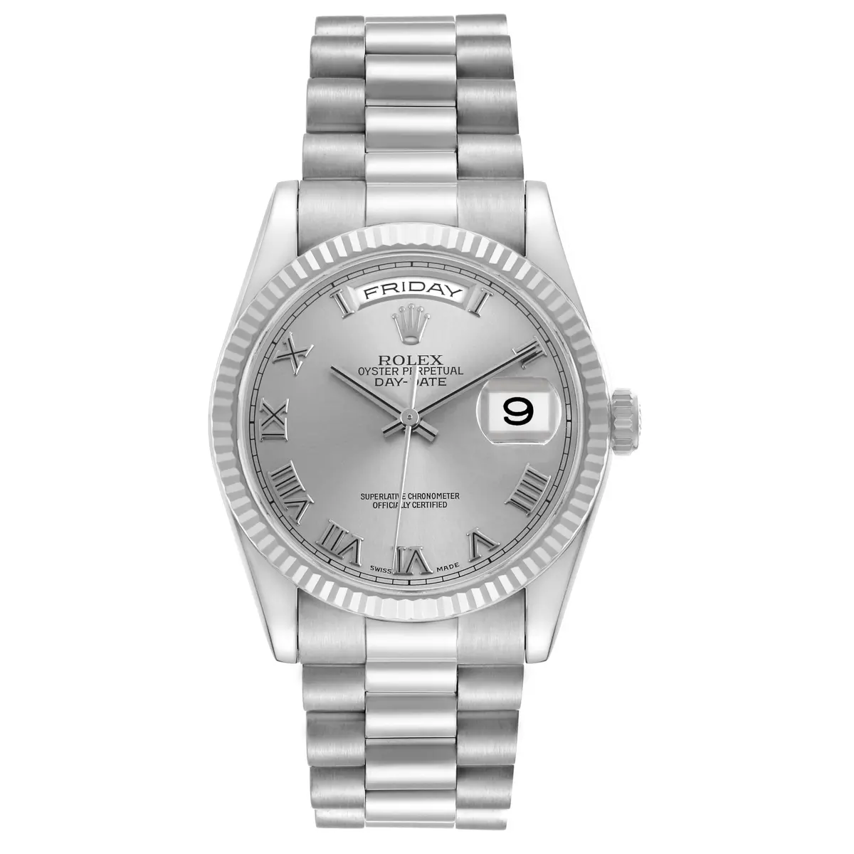 President Day-Date (Reference 118209). A 36mm white gold automatic
