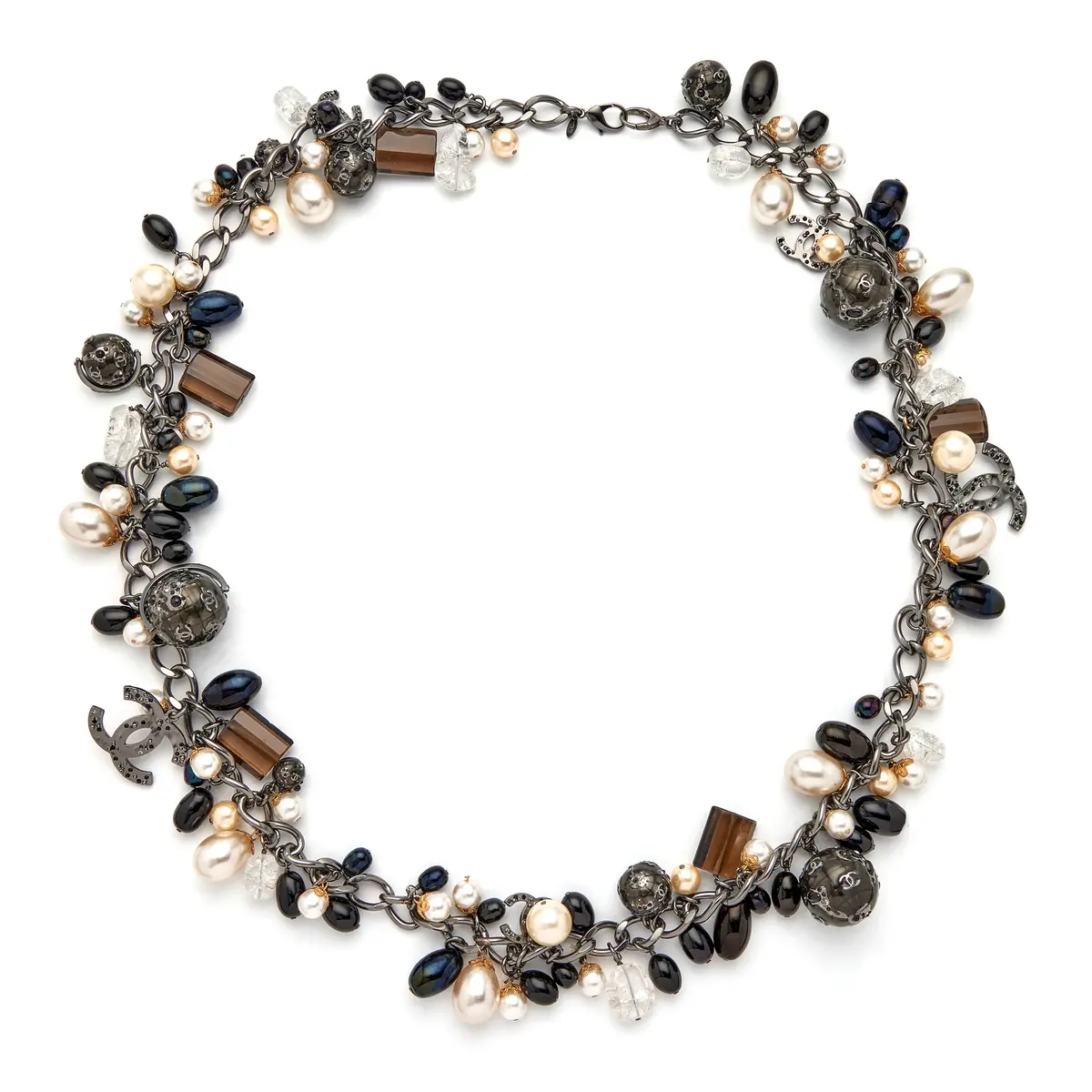 Ruthenium, Imitation Pearl, Black, Brown and Crystal Beads, and CC