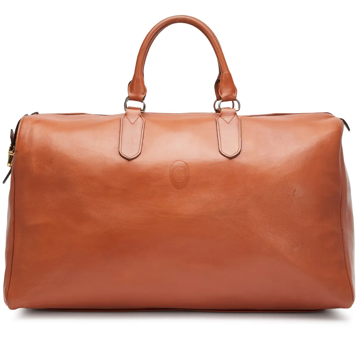 Vintage Brown Calfskin Travel Bag Gold Hardware