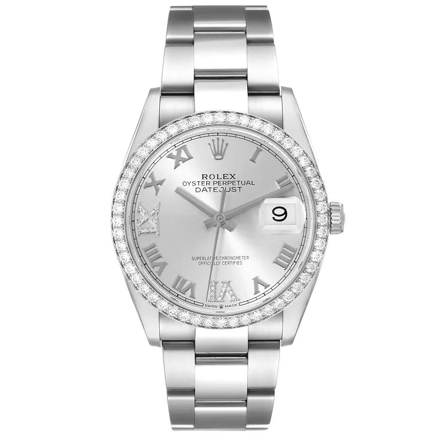 Datejust (Reference 126284). A 36mm stainless steel white gold diamond-set