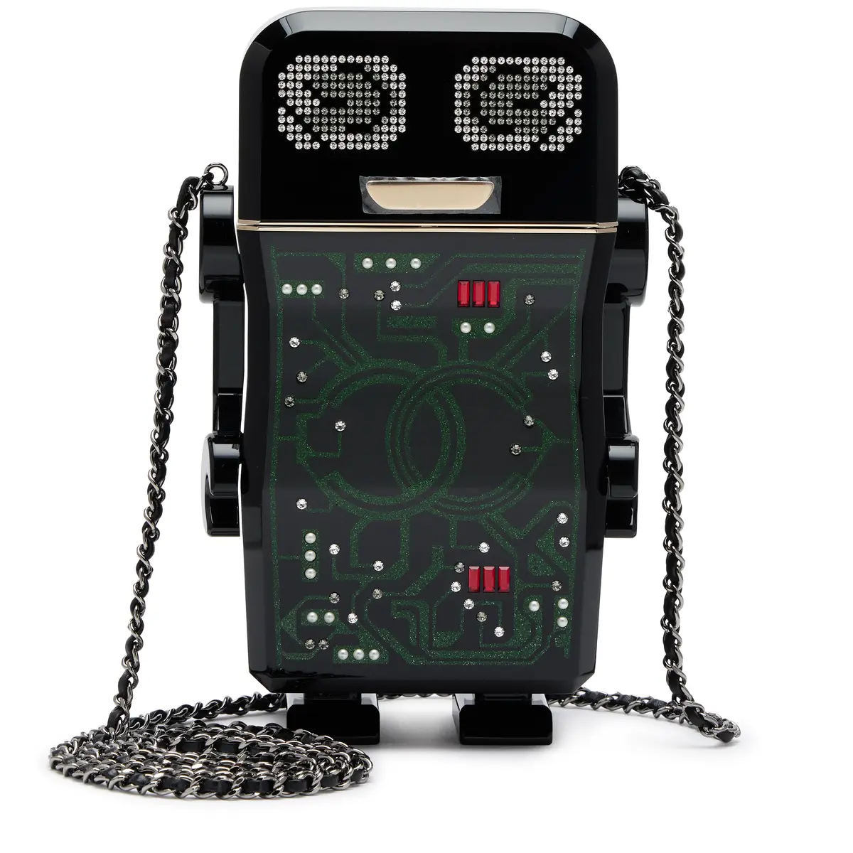 Black Plexiglass and Strass Robot Minaudière Ruthenium Hardware, 2017