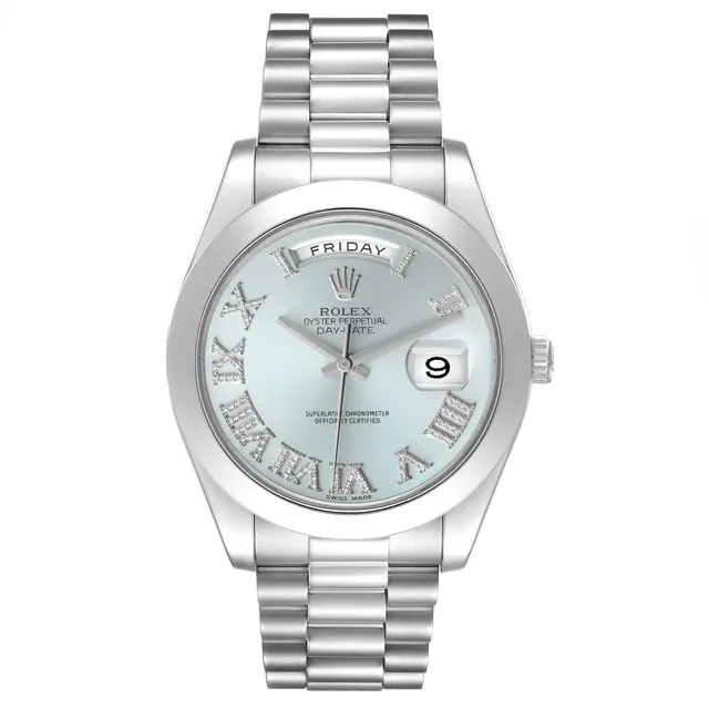 Day-Date II 'Ice Blue' Roman (Reference 218206). A 41mm platinum diamond