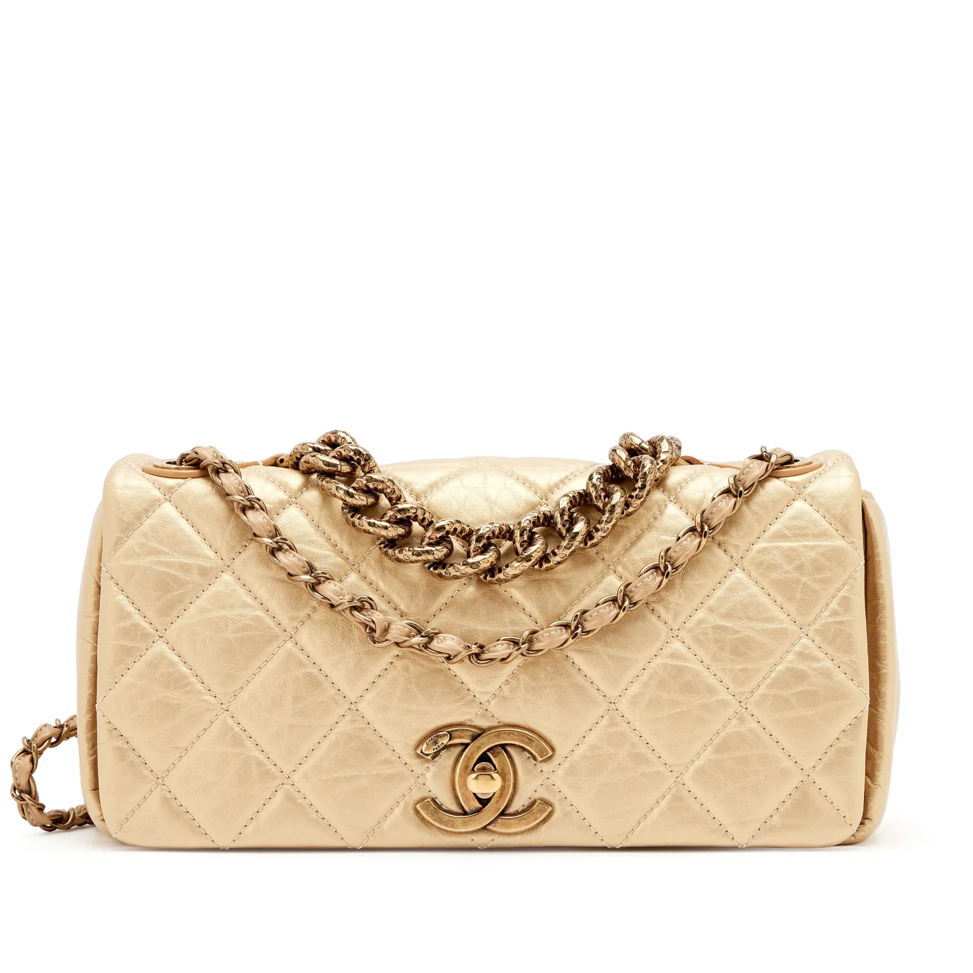Gold Quilted Aged Calfskin Paris-Bombay Pondicherry Small Flap Bag