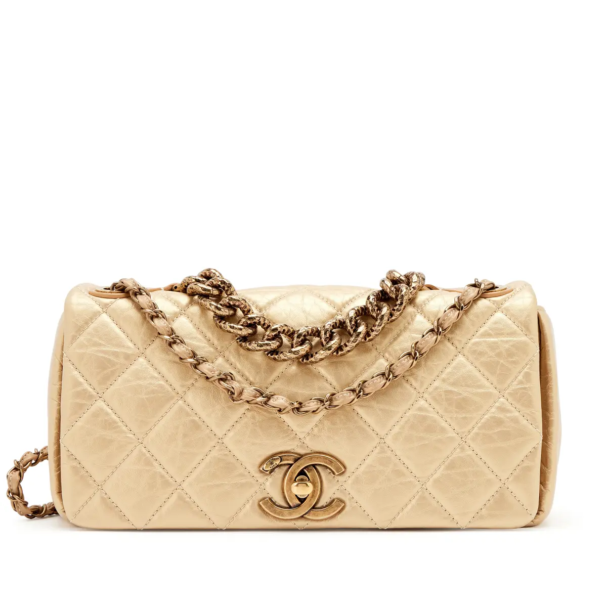 Gold Quilted Aged Calfskin Paris-Bombay Pondicherry Small Flap Bag