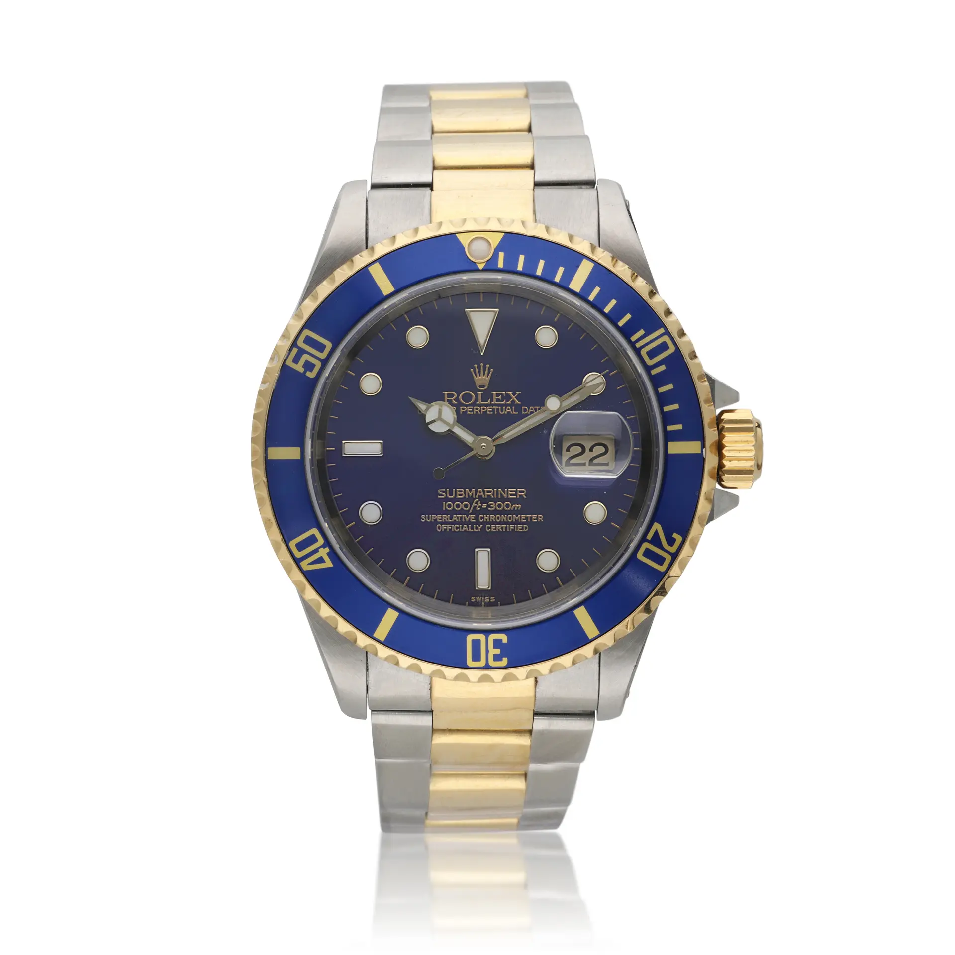 Submariner (Reference 16613). A 40mm yellow gold stainless steel automatic