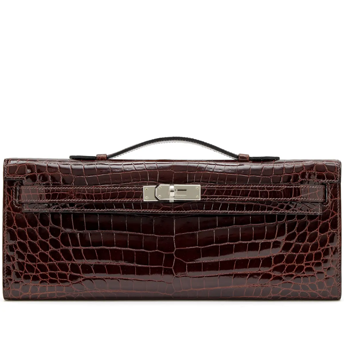 Havane Shiny Niloticus Crocodile Kelly Cut Pochette Palladium Hardware, 2011