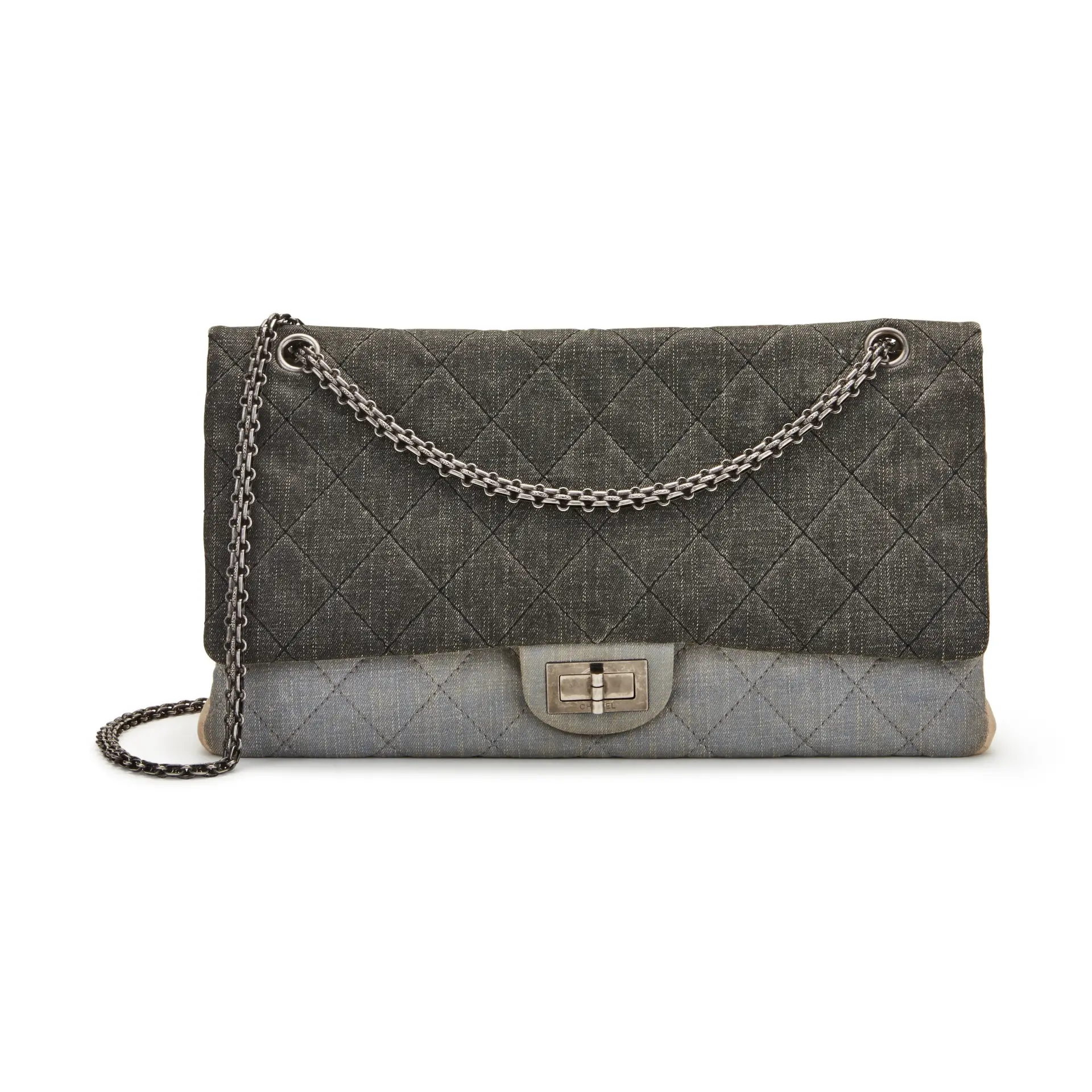 Light Blue, Dark Grey, and Beige Quilted Denim Double Flap 2.55 Reissue