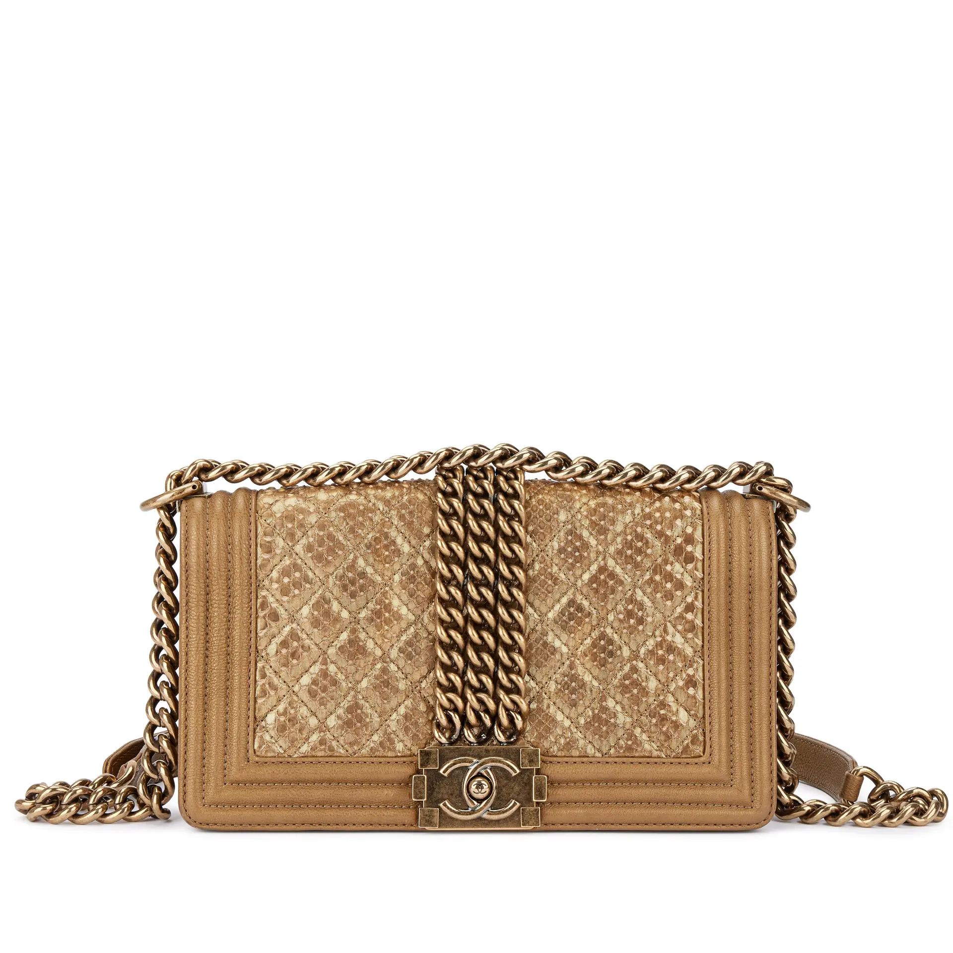Gold Python and Calfskin Medium Boy Bag Aged Gold Hardware, 2012-13