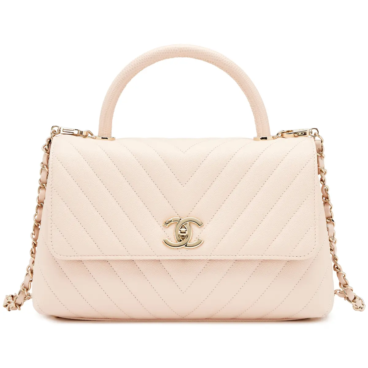 Light Beige Chevron Quilted Caviar Lizard Embossed Medium Coco Top