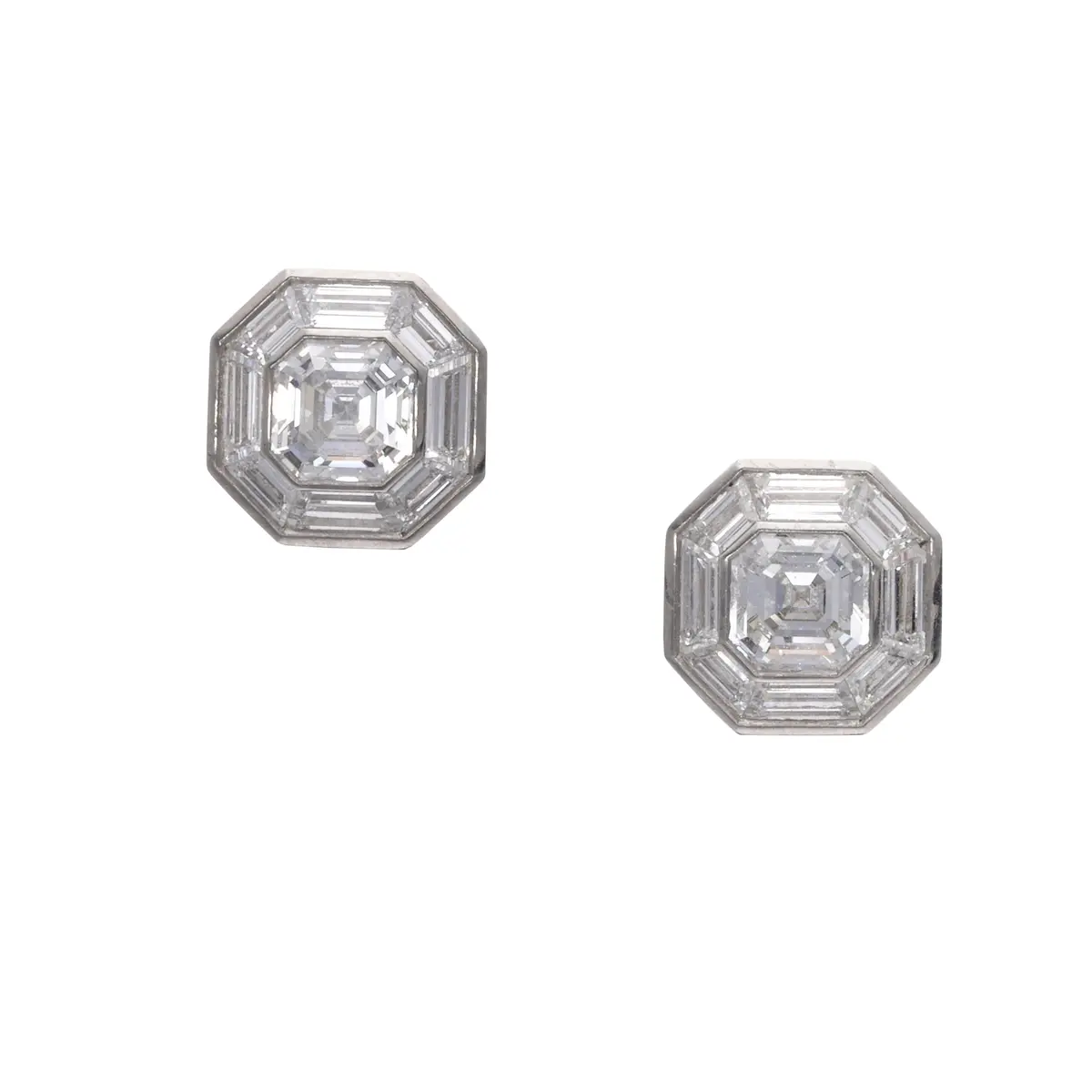 Platinum and 1.40ctw Asscher Cut Diamond Stud Earrings