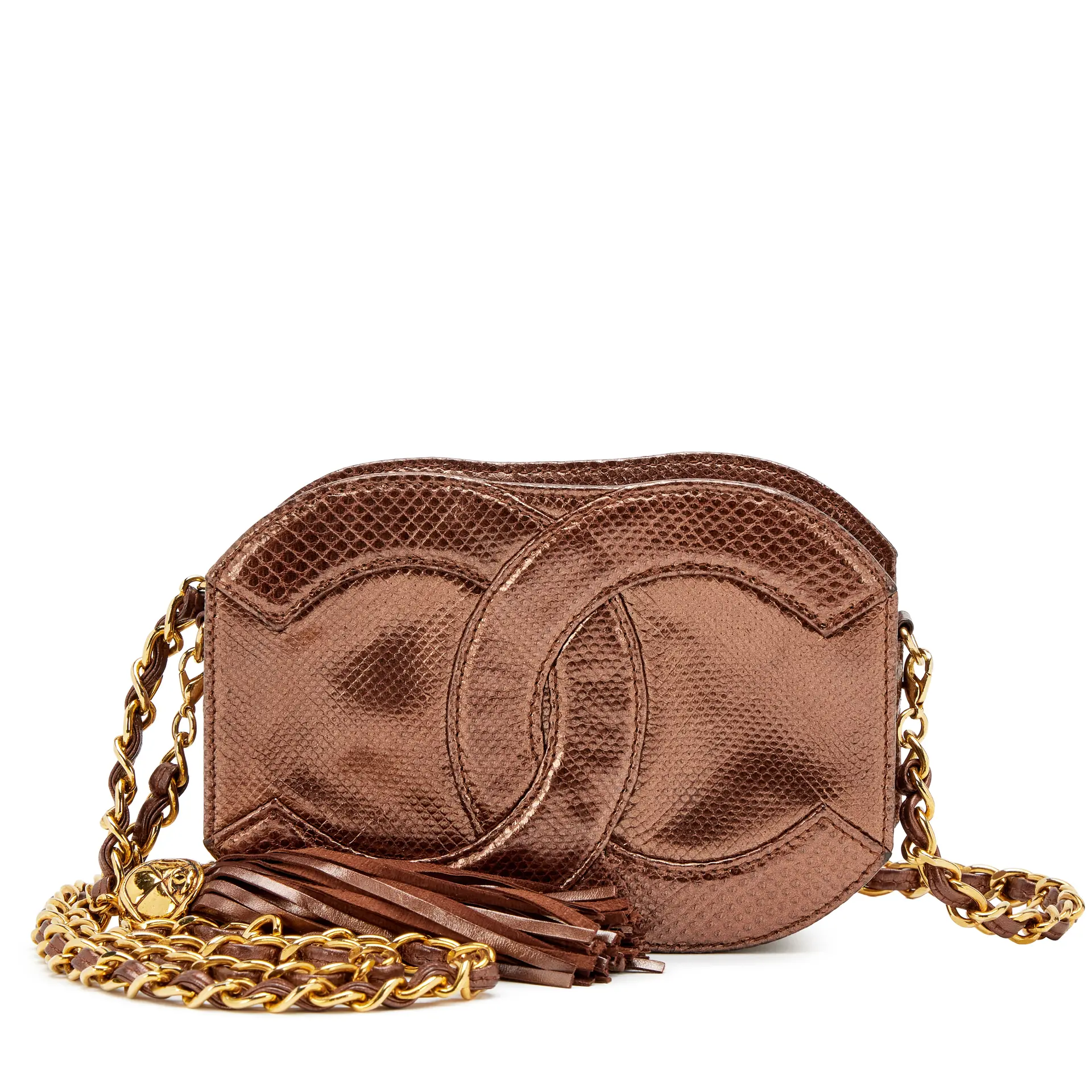 Vintage Bronze Lizard Mini Tassel Camera Bag Gold Hardware, 1989-1991