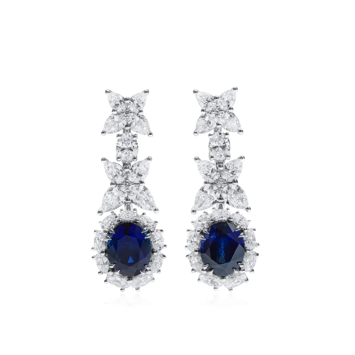 White Gold, 5.26ctw Burmese Sapphire and Diamond Drop Earrings
