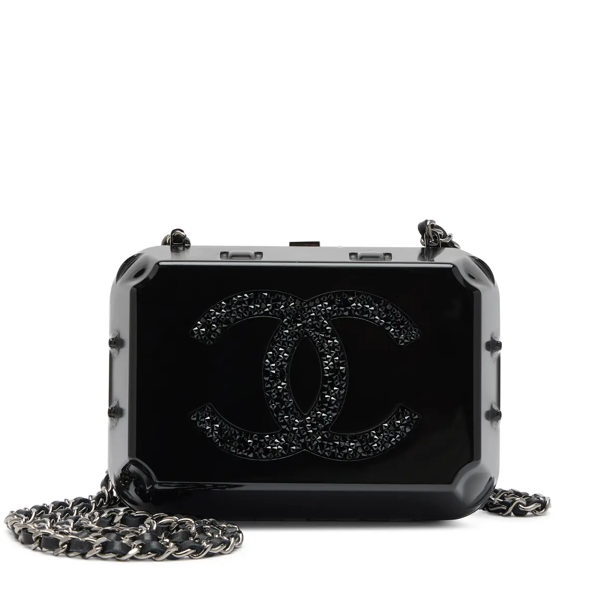 Black Plexiglass Supermarket Egg Carton Minaudière Strass CC Jewelry