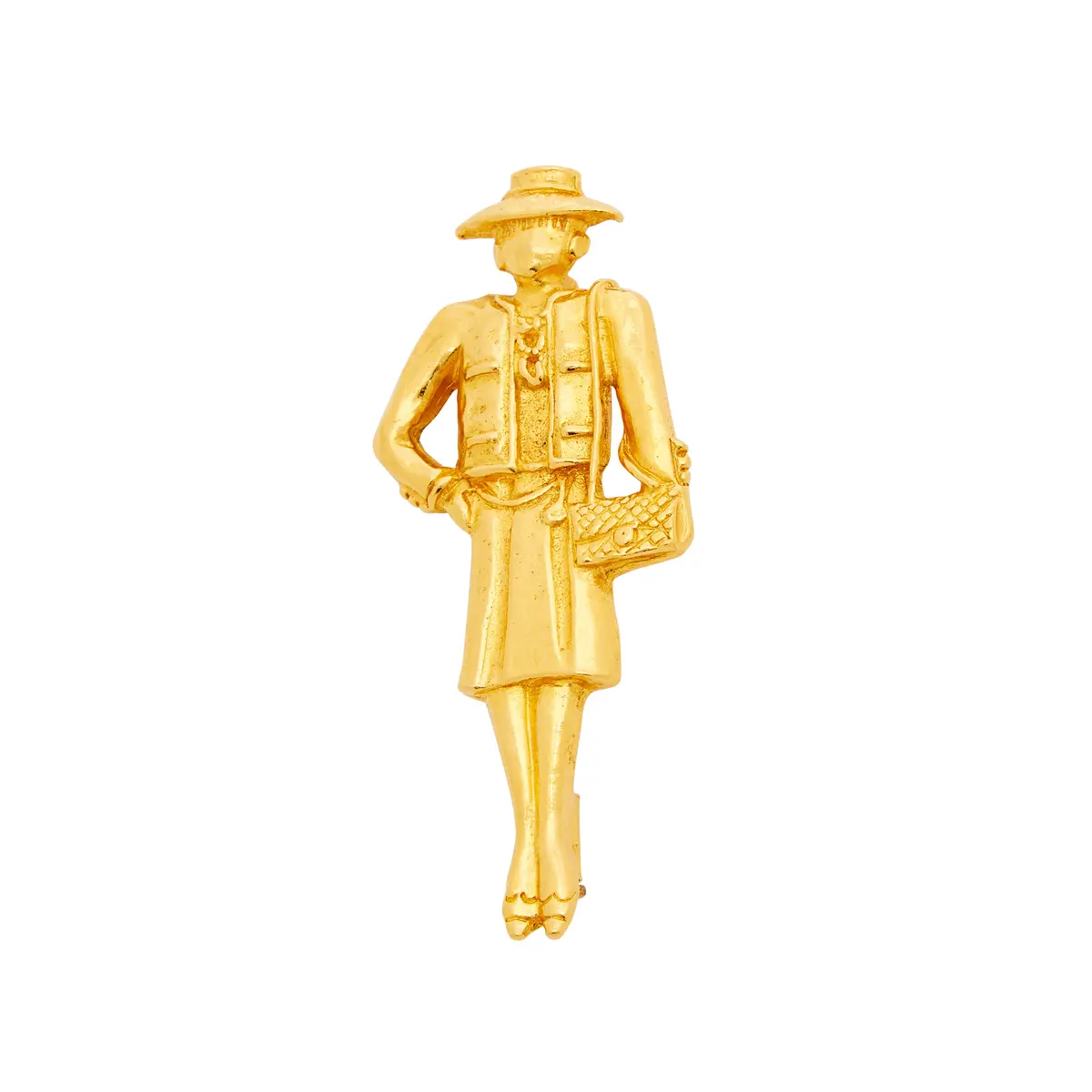 Vintage Gold Metal Mademoiselle Classic Flap 2.55 Brooch, 1980s