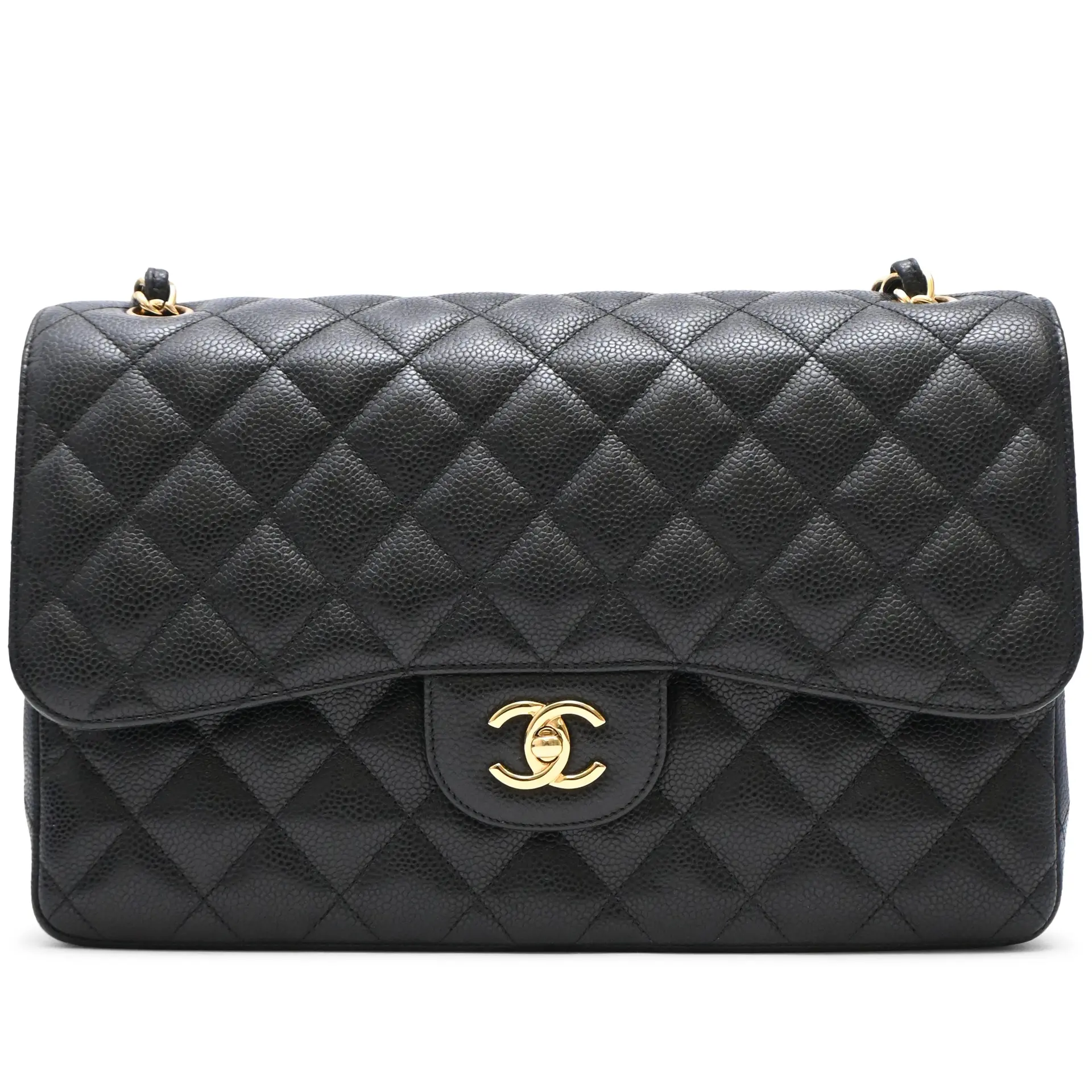 Black Quilted Caviar Jumbo Timeless Double Flap Gold Hardware, 2016-2017