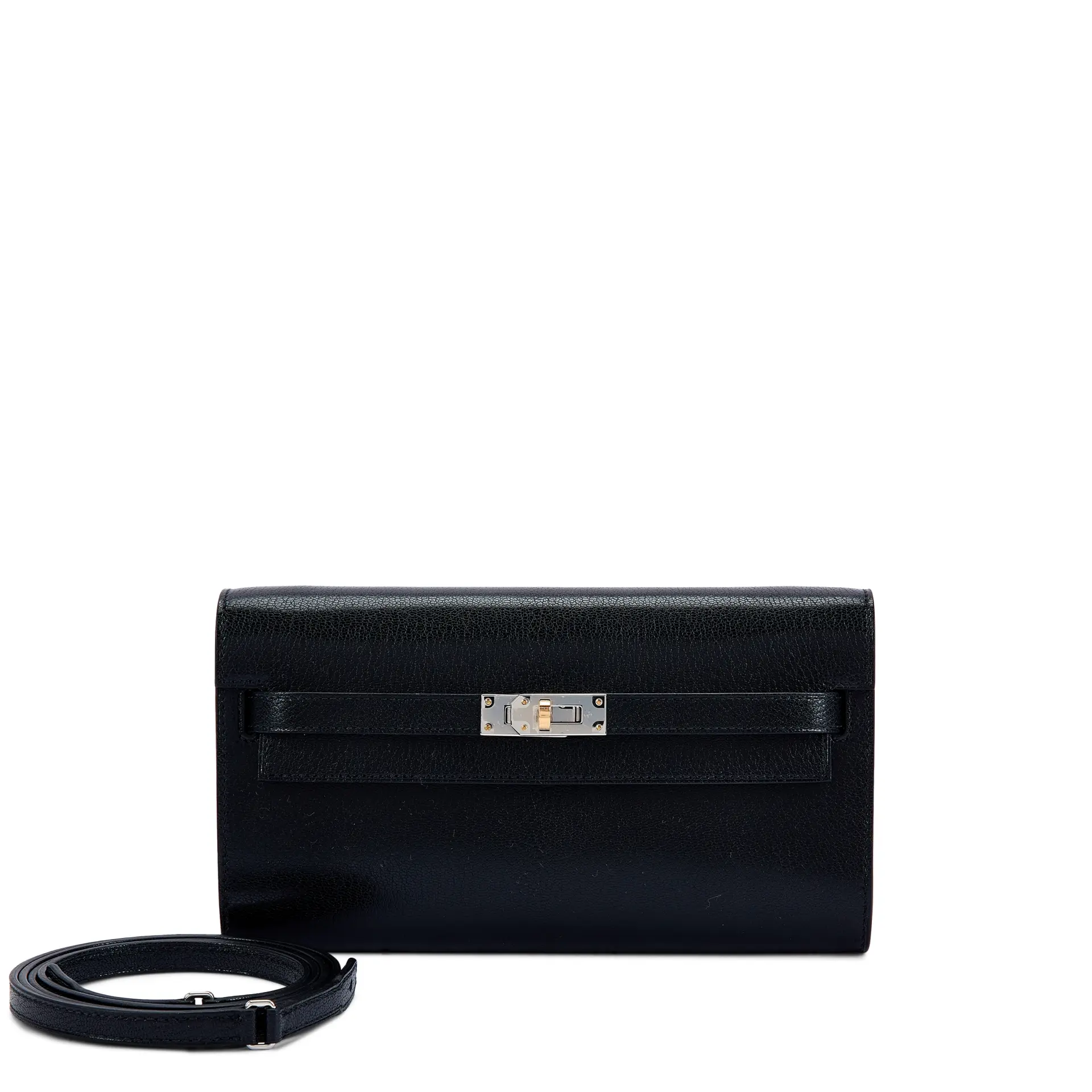 Black Chèvre Kelly-To-Go Wallet Electrum Hardware, 2025