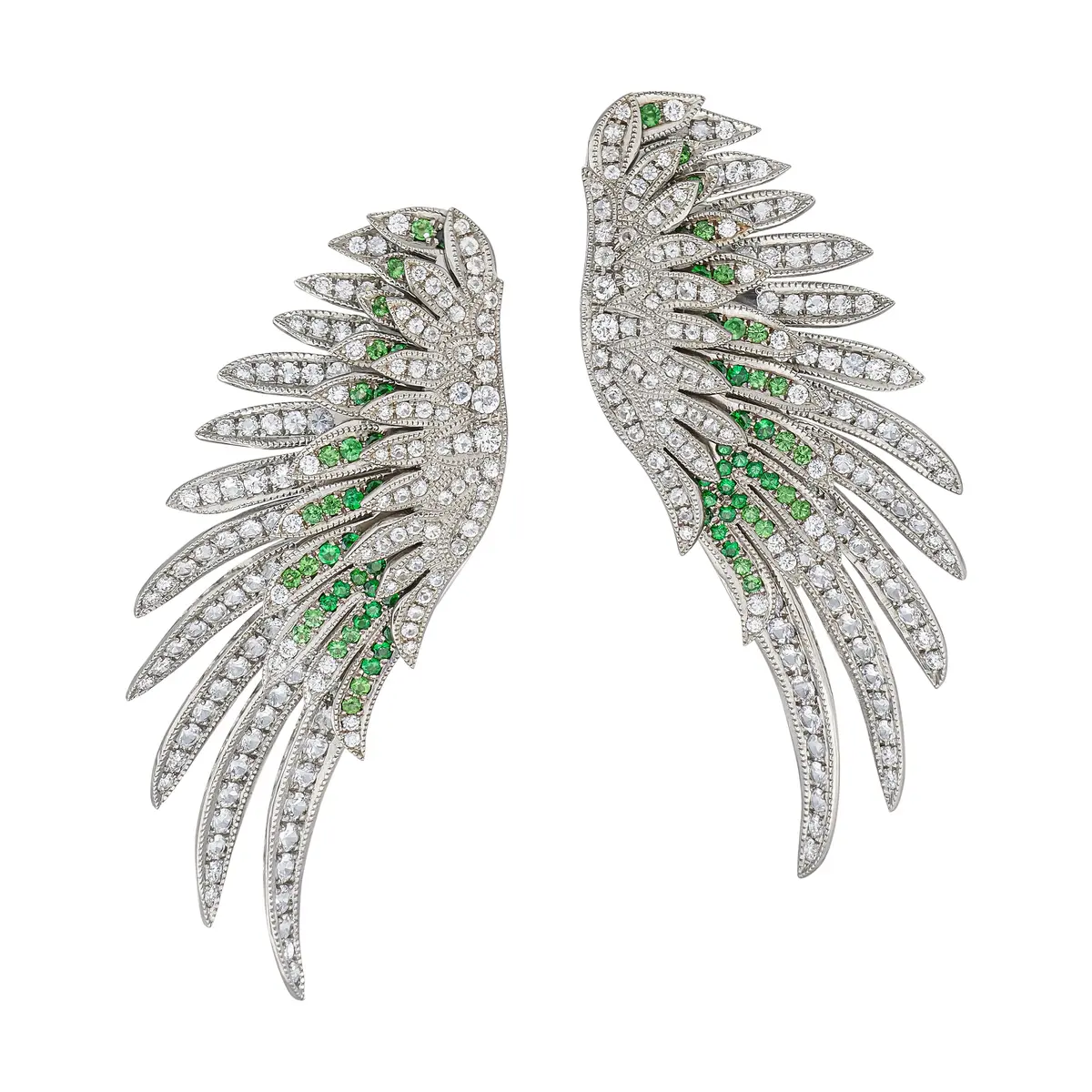 Titanium, Gold, Tsavorite Garnet and Diamond Wing of Dignity Earrings