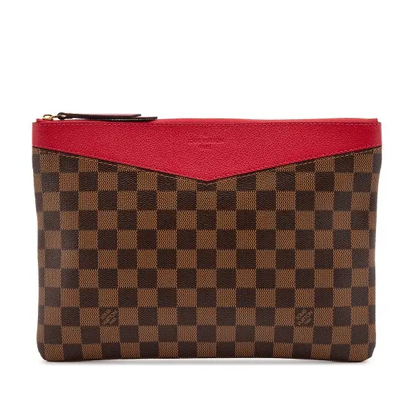 Brown Damier Ebene Coated Canvas and Red Leather Daily Pouch Gold