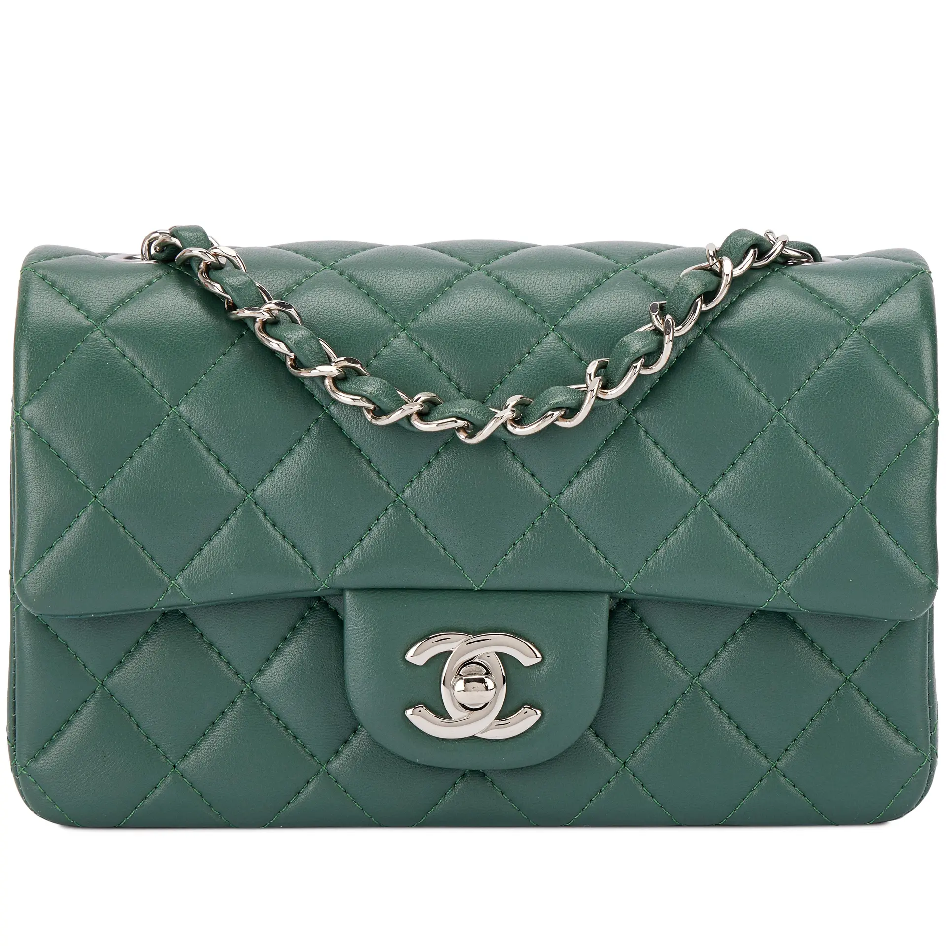 Green Quilted Lambskin Mini Flap Bag Silver Hardware, 2018-19