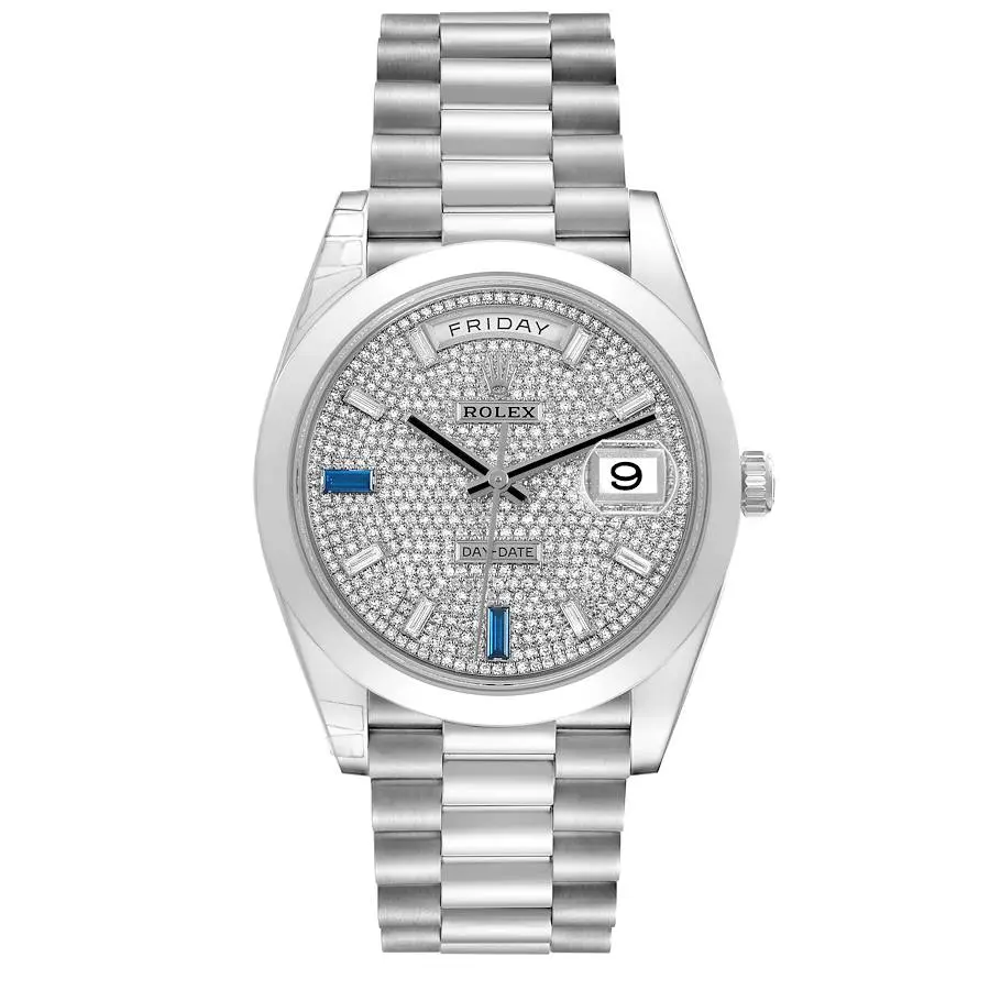 President Day-Date (Reference 228206). A 40mm platinum & diamond sapphire-set