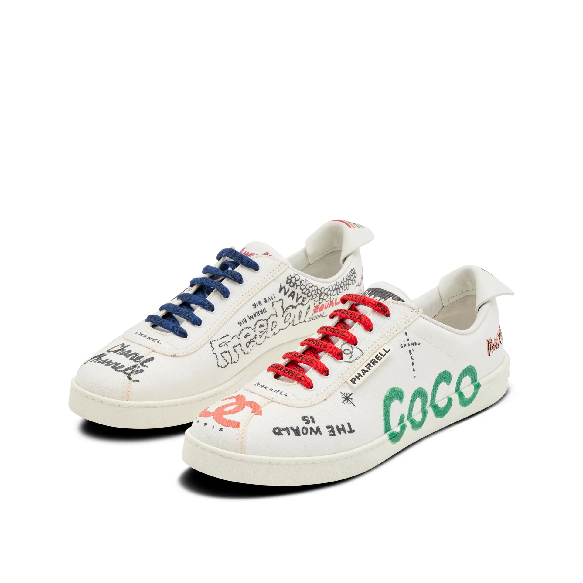 Pharrell Williams White Multicolor Canvas Sneakers Size 45, 2019