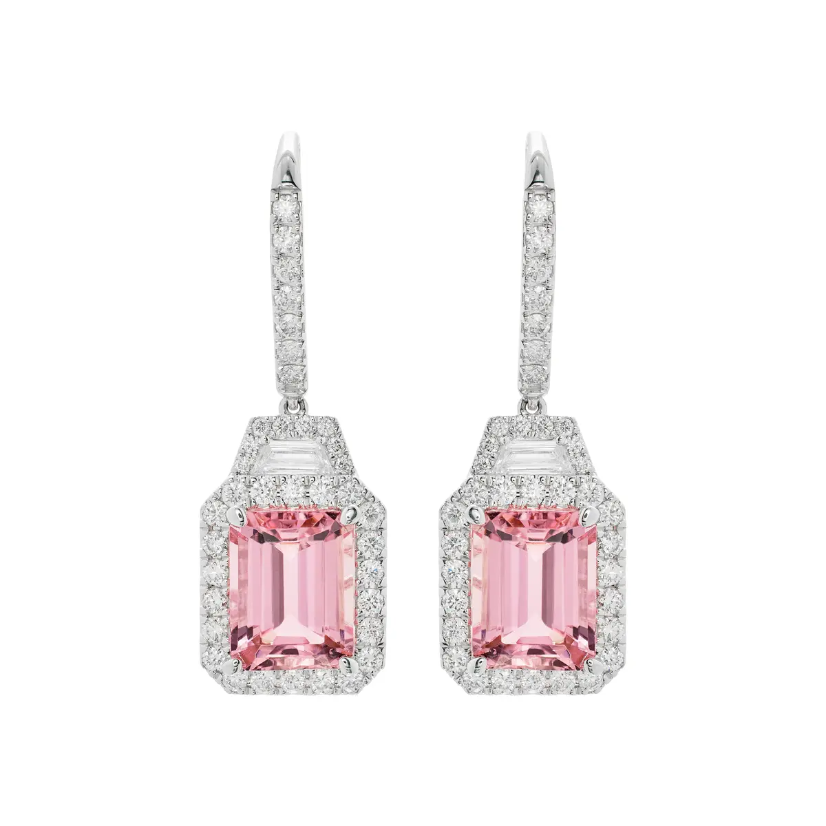 White Gold, 4.80ctw Tourmaline and Diamond Drop Earrings
