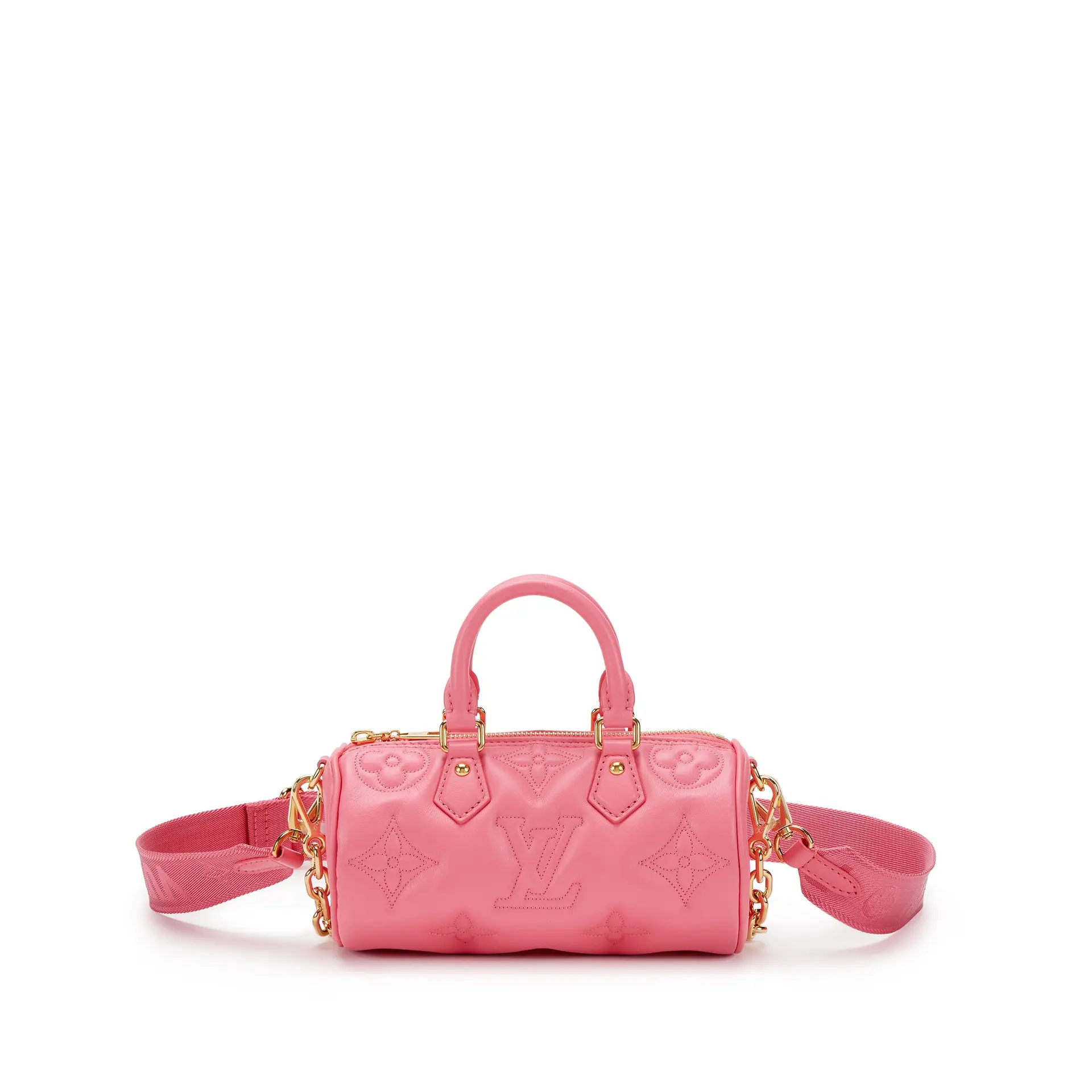 Pink Quilted Monogram Calfskin Bubblegram Papillon BB Gold Hardware, 2022