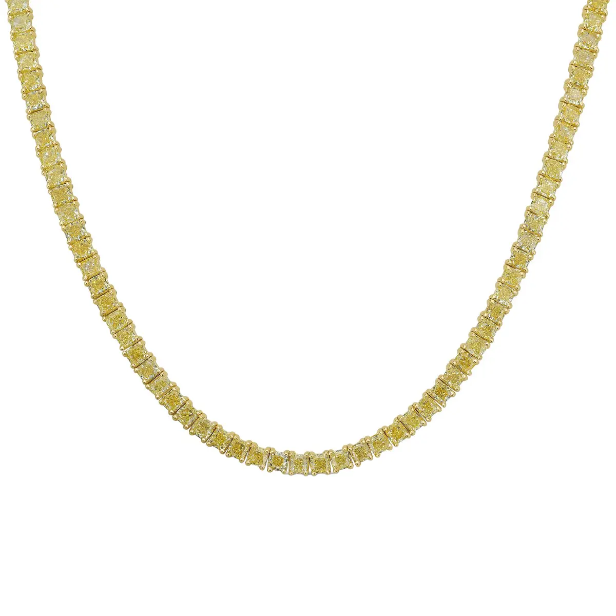 Gold and 16.80ctw Cushion Cut Yellow Diamond Tennis Necklace
