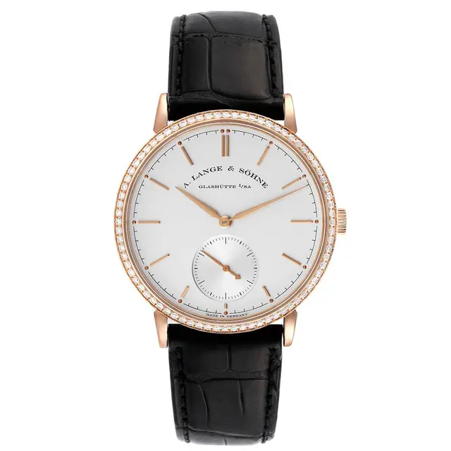 Saxonia (Reference 842.032). A 38.5mm rose gold diamond-set automatic