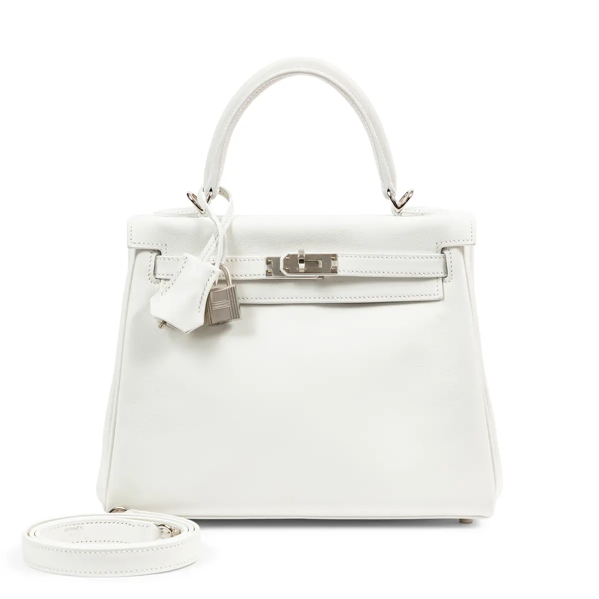 New White Swift Kelly 25 Retourné Palladium Hardware, 2024