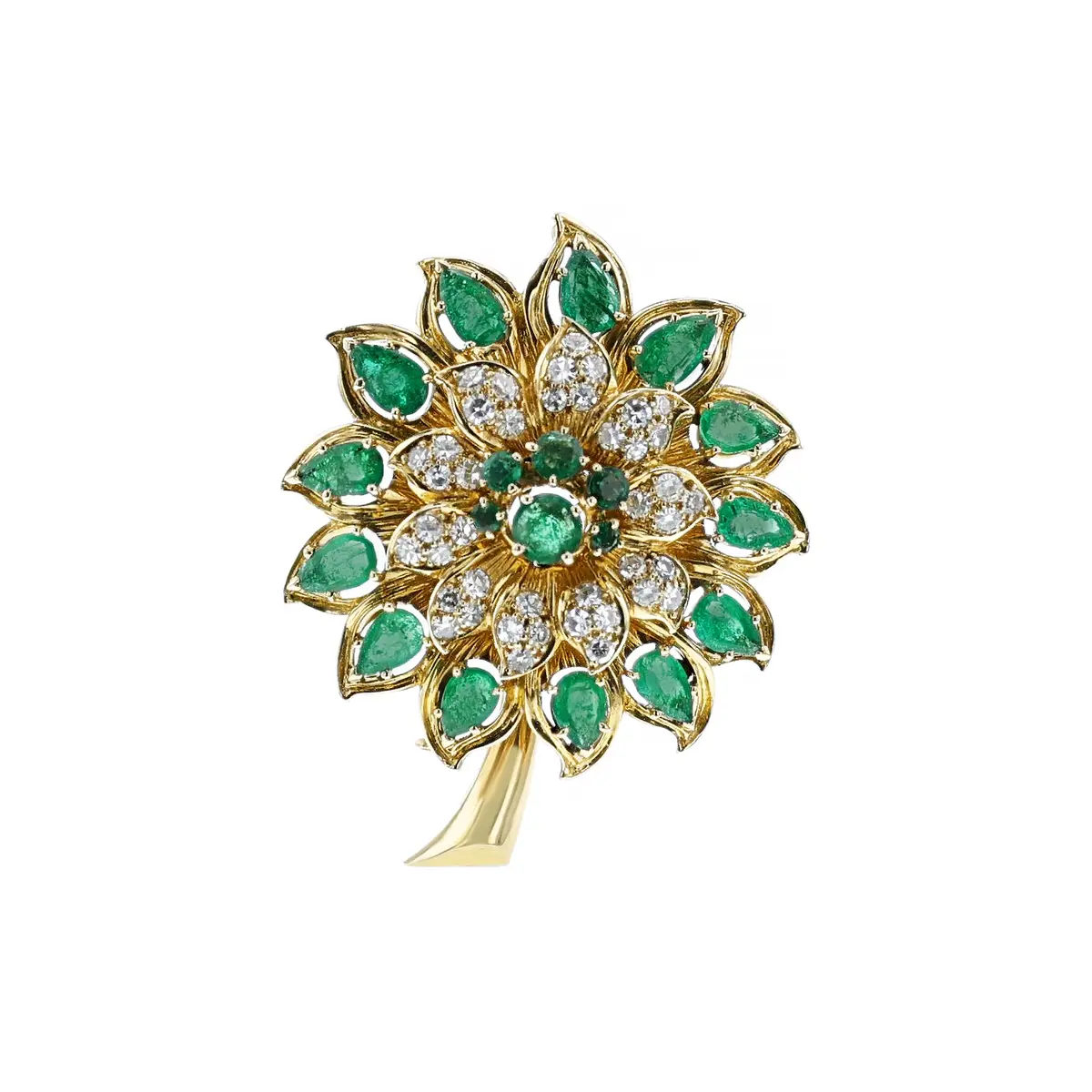 Vintage Gold, Emerald and Diamond Chouquette Brooch