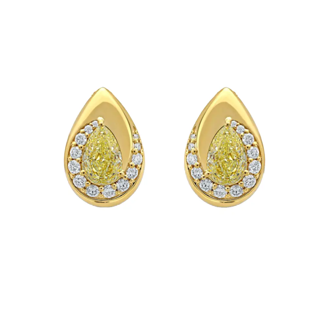 Gold, 2.08ctw Pear Shape Fancy Light Yellow Diamond and Diamond Earrings