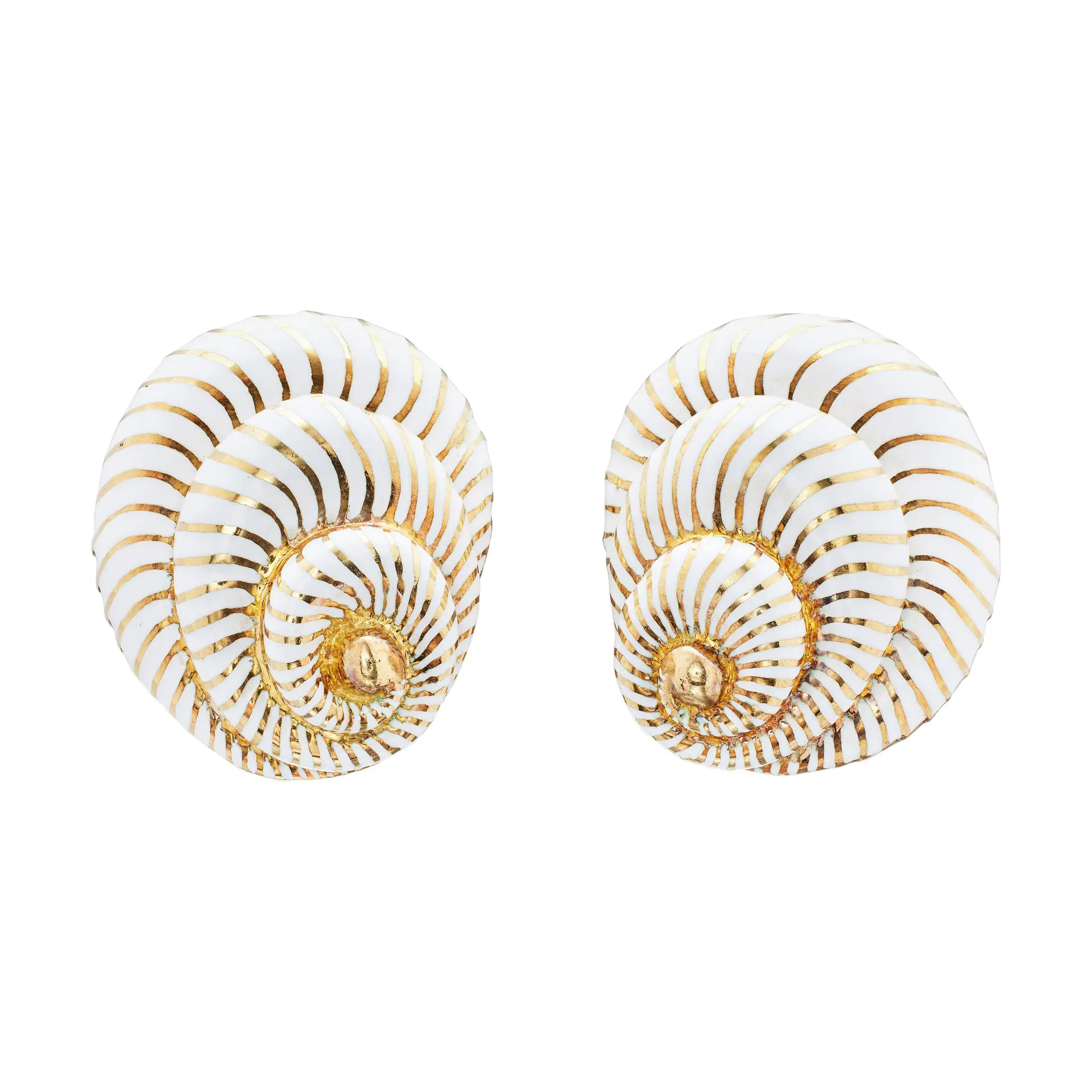 Gold and Enamel Shell Earclips