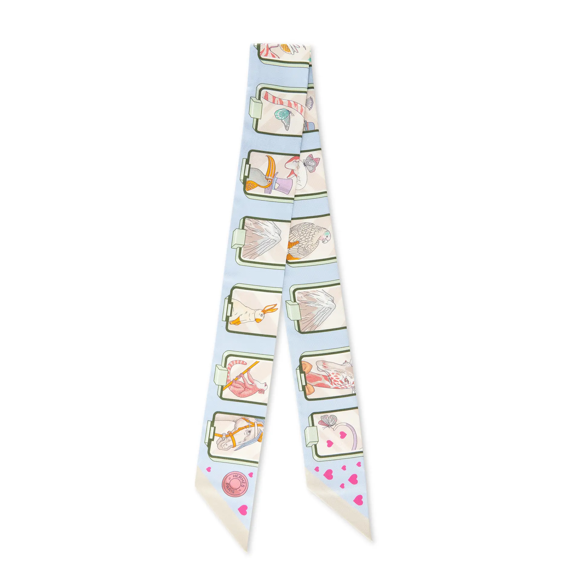 Blue Pale Rose Vert Silk Story Twilly Scarf