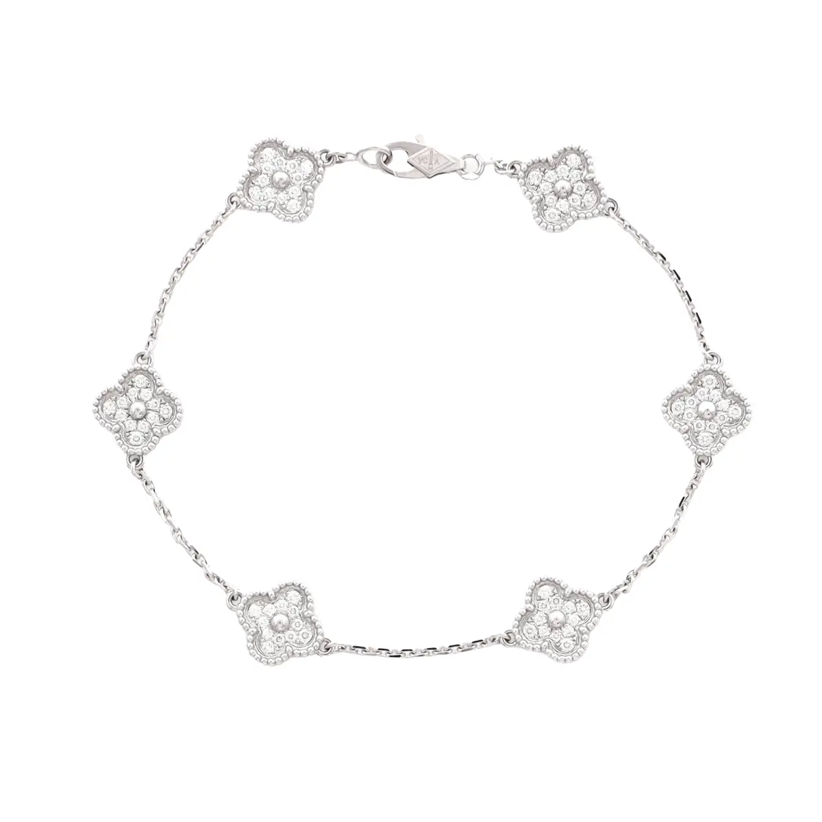 White Gold and Diamond Sweet Alhambra 6 Motifs Bracelet